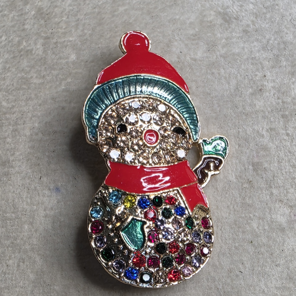 Snowman Brooch With Multi-colored Rhinestones And Ebamel